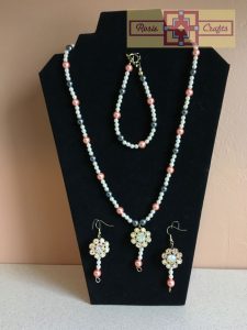 Rosie Crafts Pink/White Pearl Vintage Flower Jewelry Set
