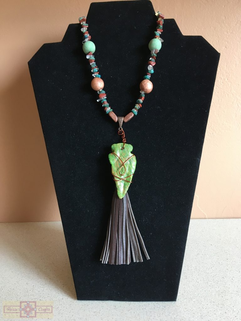 Artisan Tribes Polymer Clay Green Arrowhead with Tassel Necklace