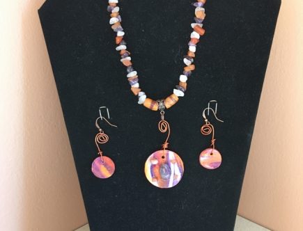 Rosie Crafts Polymer Clay Orange/Purple Swirl Circular Pendant Jewelry Set