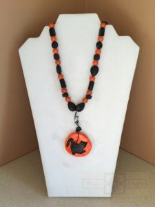 Rosie Crafts Polymer Clay Halloween Cat Necklace