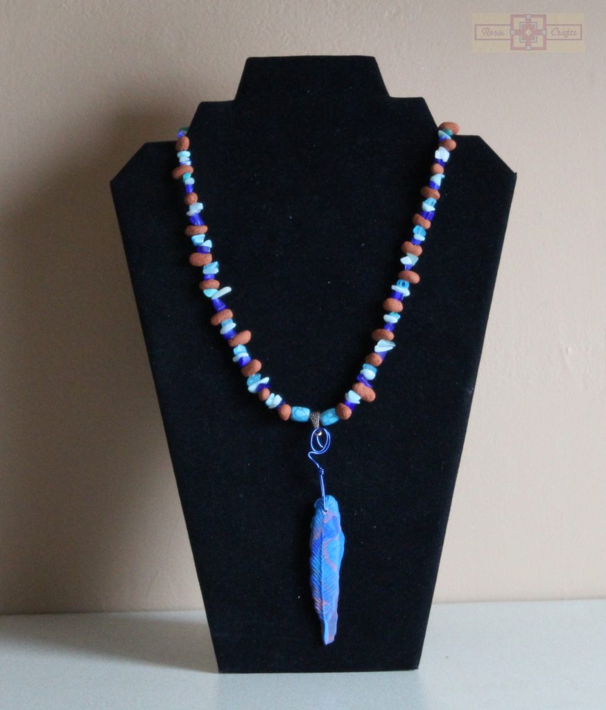 Artisan Tribes Polymer Clay Blue Feather Necklace