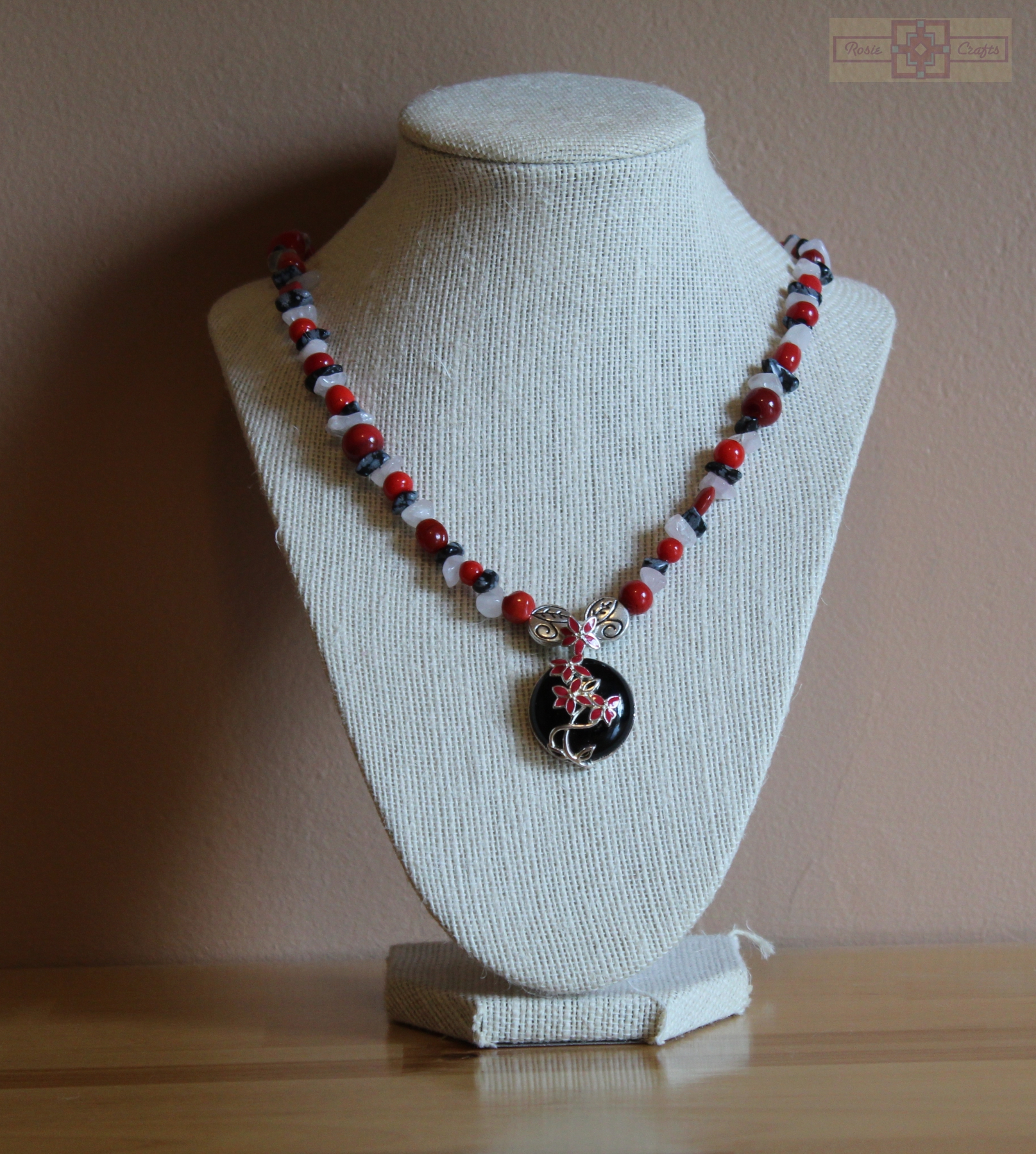 Rosie Crafts Black & Red Flower Pendant Necklace